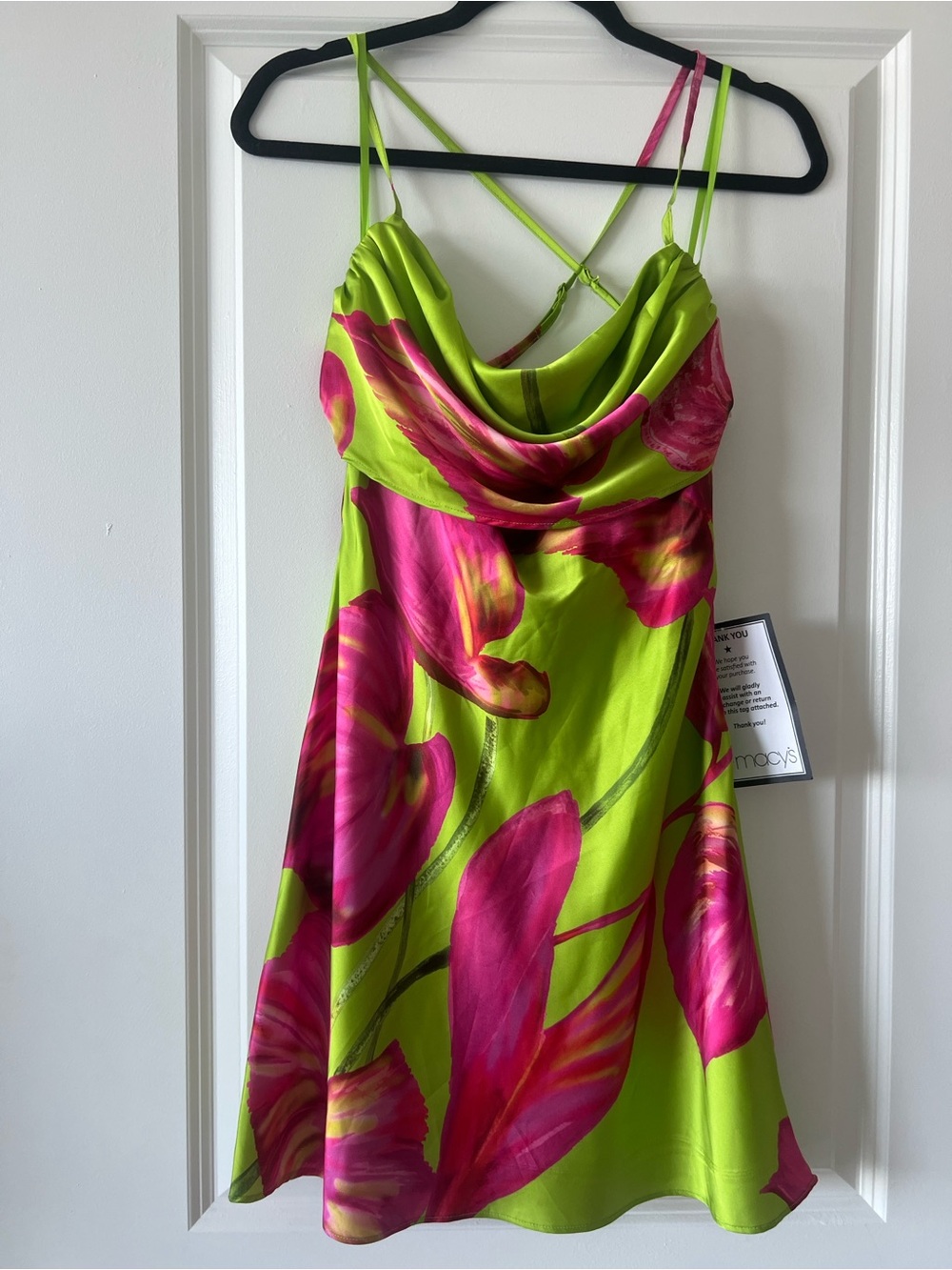 City Studio Lime Green & Fuchsia Floral Cowl Slip Dress